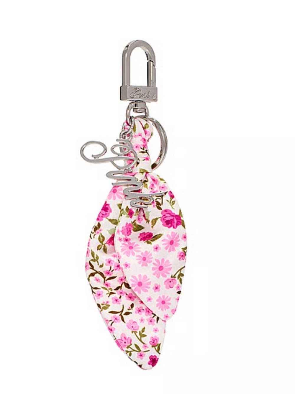 PINK Victoria's Secret Pink Floral Scarf Keychain Charm with Silver Clasp